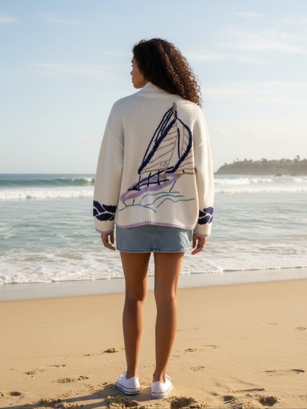 Anthropologie Maeve Maggie Sailboat Cardigan Sweater Lilac Women Size XS Small